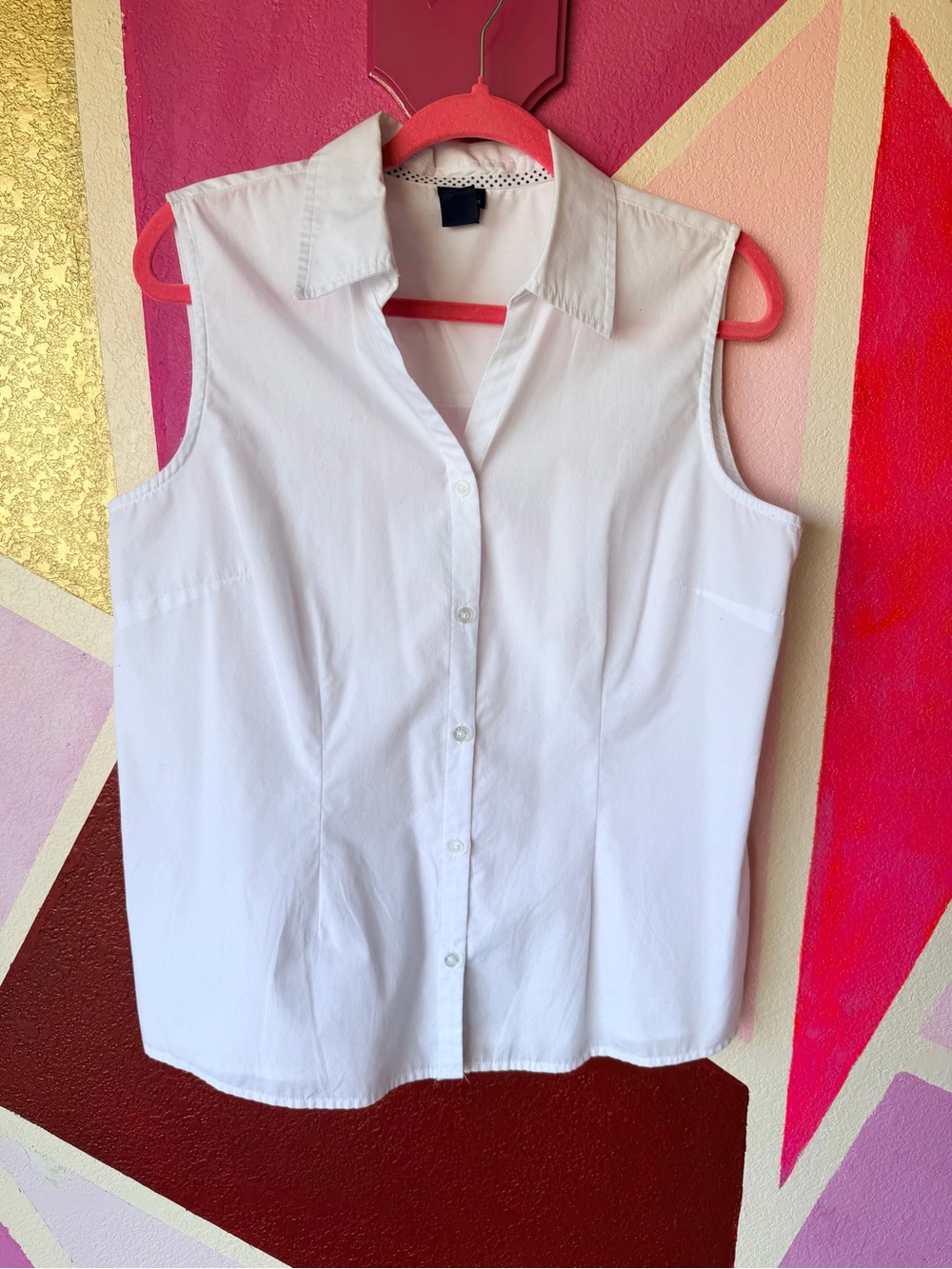 Basic Editions White Sleeveless Button Down Shirt Sz L Classic Cotton Blend